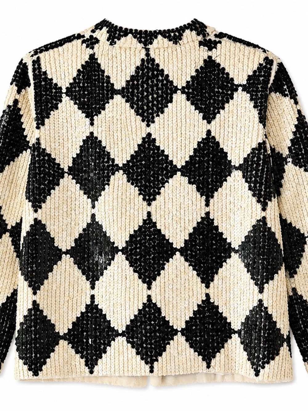 Vintage BEREK 2 Takako Sakon Black & Ivory Sequin Argyle Jacket XL - Picture 5 of 12
